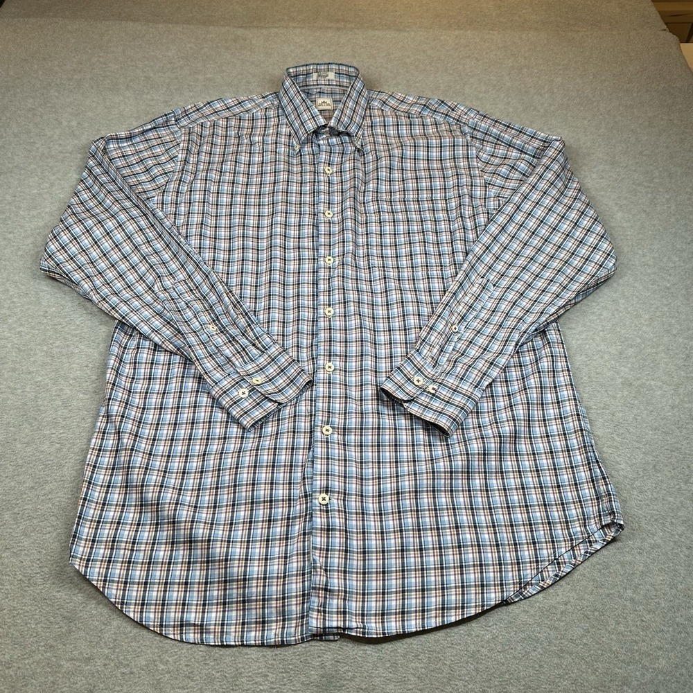 Peter Millar Dress Shirt Mens L Blue Plaid Long Sleeve Button Down NOTE
